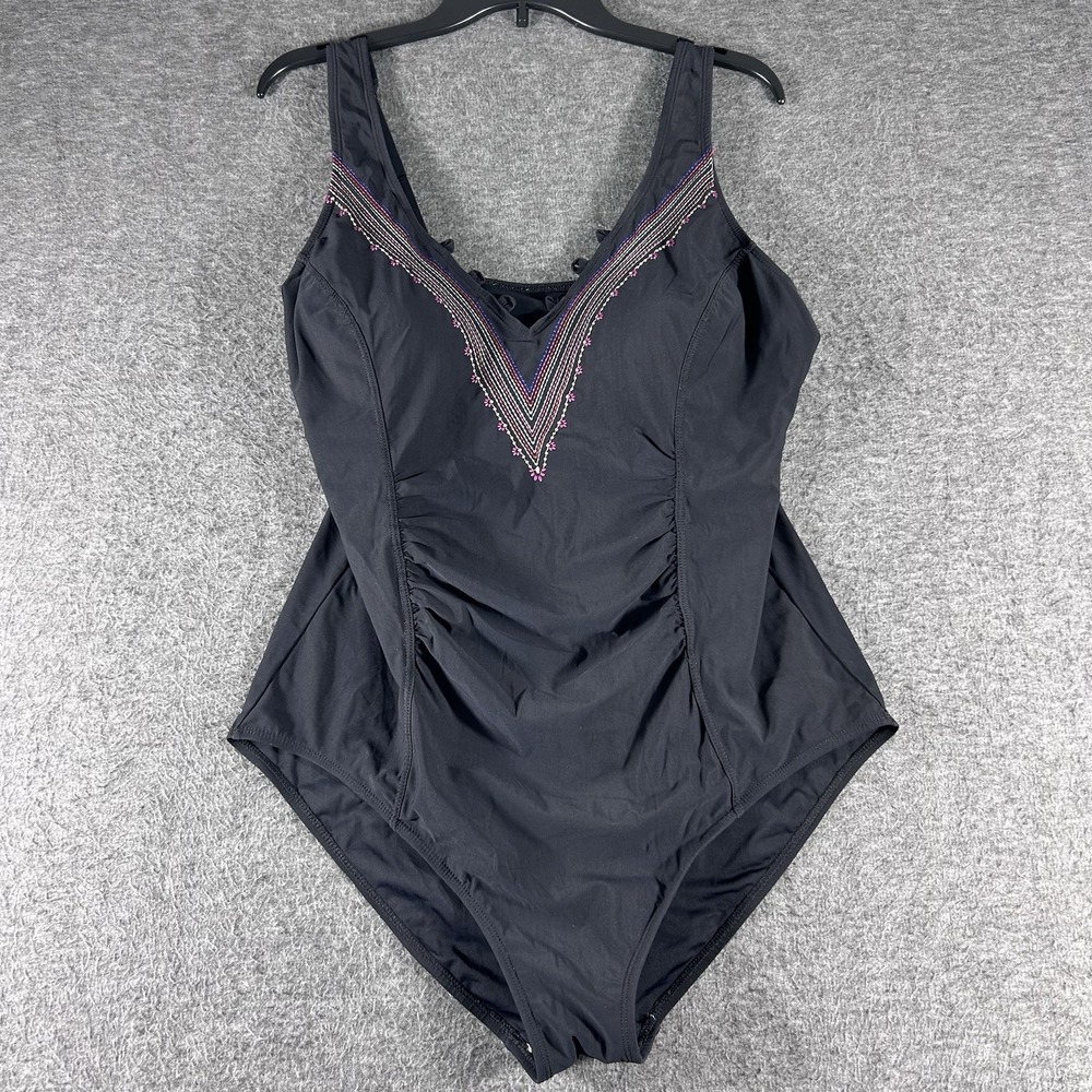 Christina Swimwear Size 16 Black One Piece Embroidered Classic
